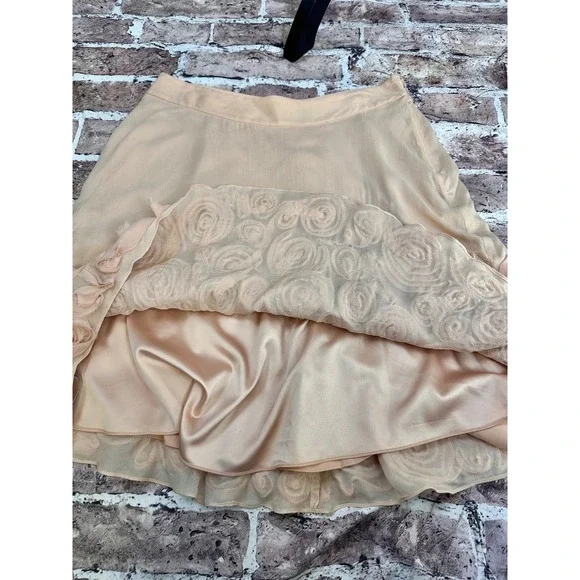 Talbots Silk Skirt 8P Petite Blush 3D Floral Rosette Hem Romantic Cottagecore - Picture 16 of 16